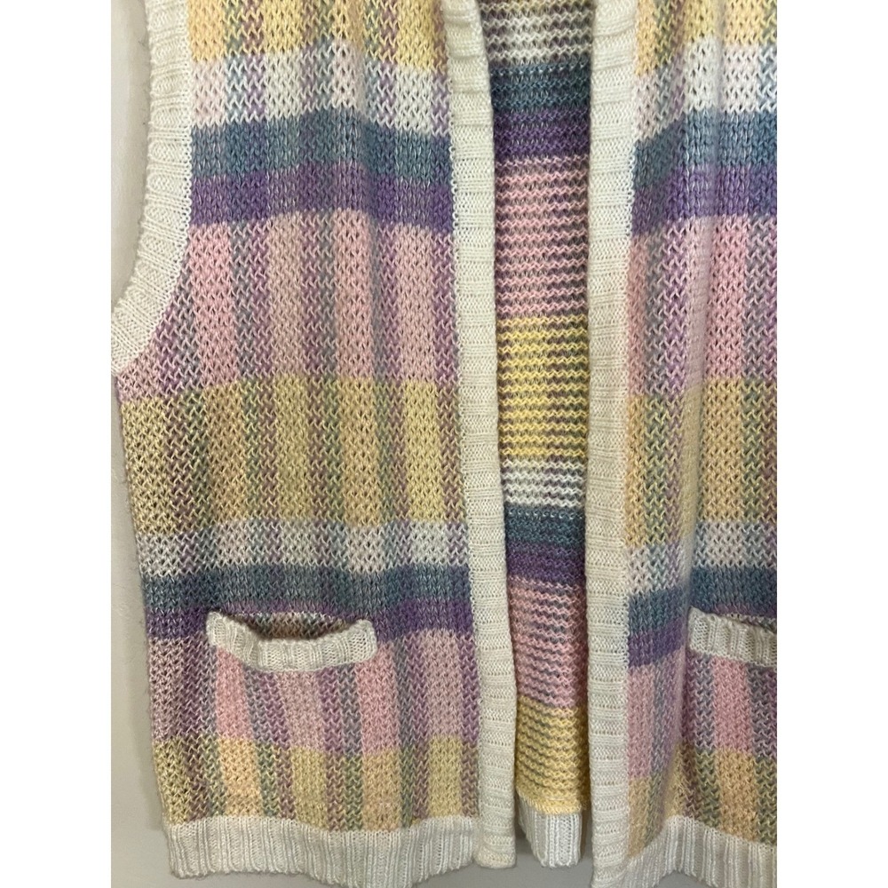 Vintage Partners II Mervyn's Pastel Plaid Knit‎ Sweater Vest Cottagecore  Large - Picture 2 of 5
